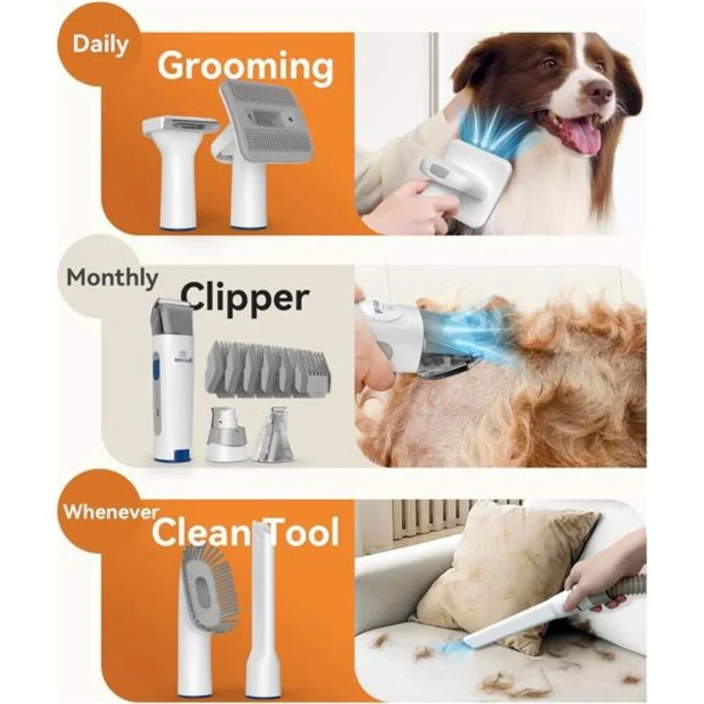 Dog Hair Vacuum & Dog Grooming Kit, Pet Grooming Vacuum with Pet Clipper